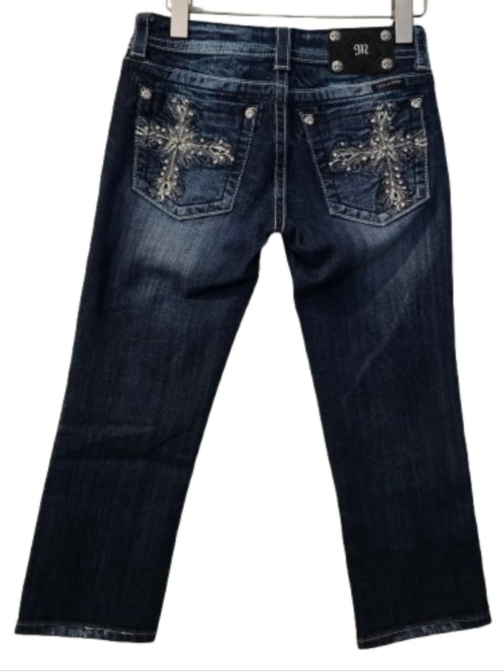 Miss Me Women's 27 Capri Denim Blue Jean Nwot Dark Wash Whiskering Low Rise Y2K